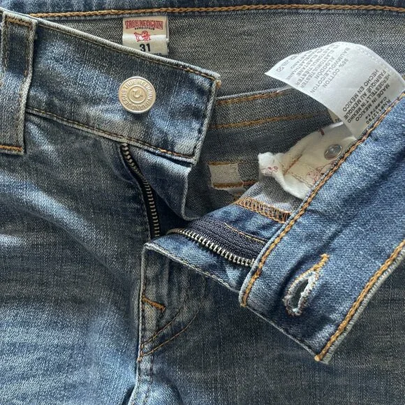 True Religion Distressed Blue Denim Flap Pockets Men's Classic Skinny Jeans W31 - Picture 7 of 7